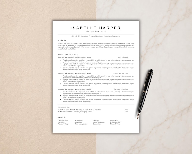 ATS Resume Template, Modern Professional CV for Google Docs and Word, 1 ...