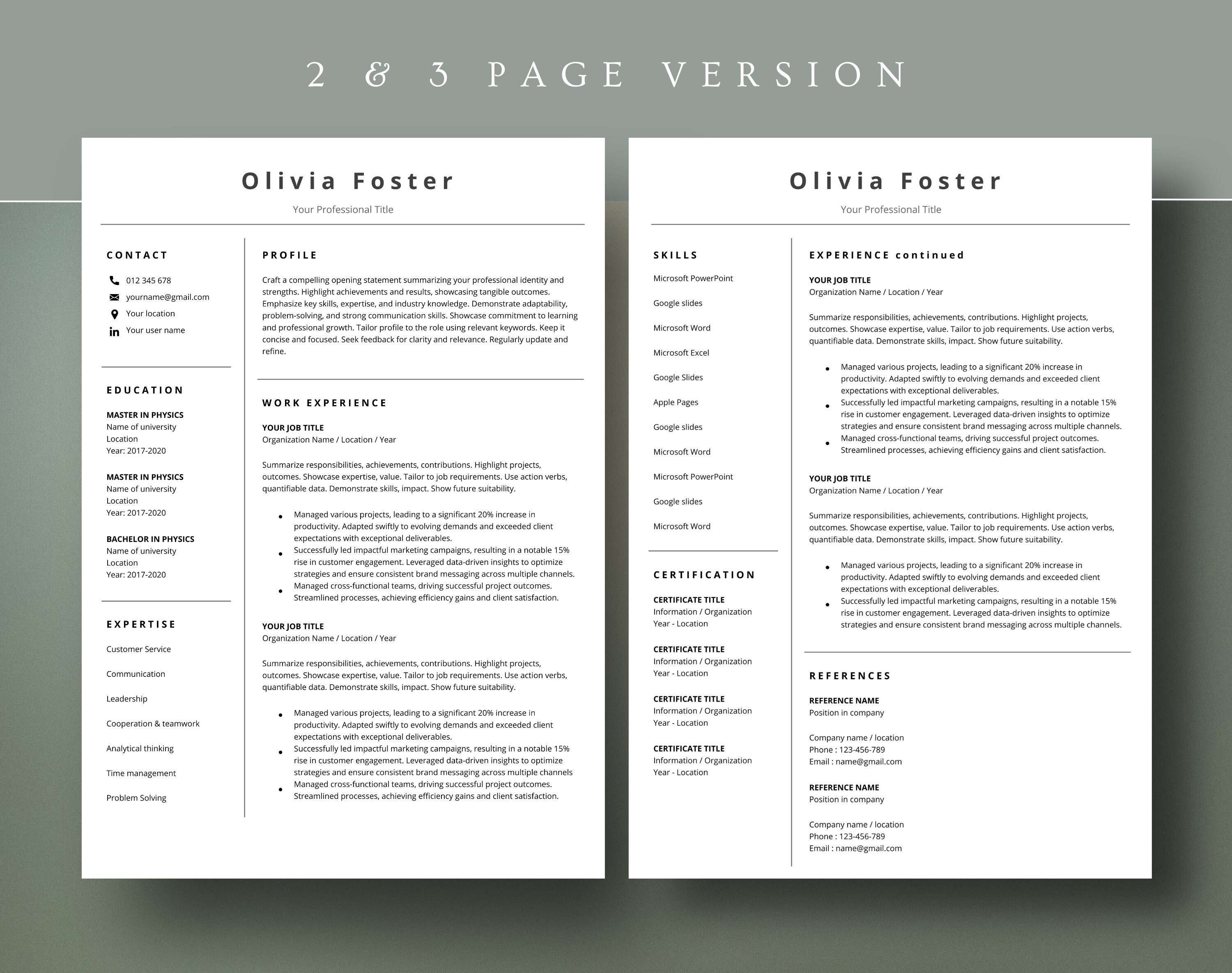 Modern Resume Template for Google Docs Word 1-3 Page Resume - Etsy UK