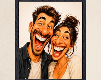 Custom Couple Caricature from Photo, Funny Personalised Portrait, Exaggerated Cartoon Drawing, Anniversary or Wedding Gift