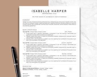ATS Resume Template, Modern Professional CV for Google Docs and Word, 1-3 Page Design with Cover Letter and References, Minimalist Layout CV