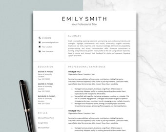 Professional Resume Template, Google Docs, Word, 1-3 Page Resume Template, Cover Letter & References Template, Modern Minimalist CV Template