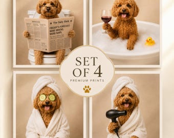 Custom Dog Bathroom Portraits (Set of 4), Funny Dog Spa Prints, Personalized Bathroom Wall Art, Digital Download