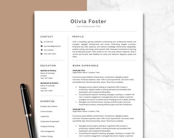 Modern Resume Template for Google Docs, Word, 1-3 Page Resume Template, Cover Letter & References Template, Modern CV Template, Minimalist