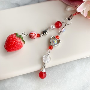 Aesthetic strawberry Phone Charms, Kawaii Keychain, Y2k Charms, Handmade Phone Charm for AirPods, Backpacks, Handbags, Lunch bags, keychains