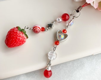 Aesthetic strawberry Phone Charms, Kawaii Keychain, Y2k Charms, Handmade Phone Charm for AirPods, Backpacks, Handbags, Lunch bags, keychains