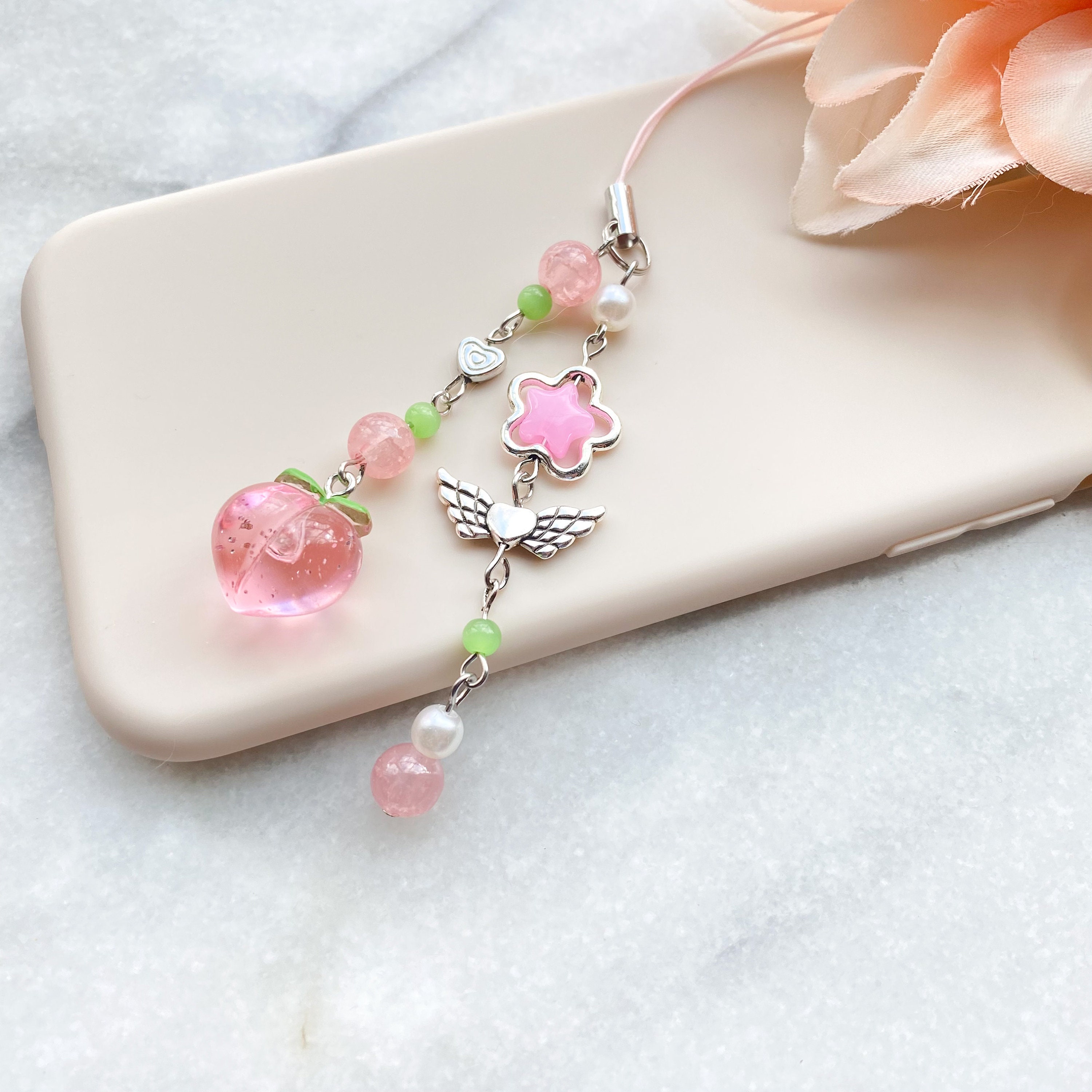 Peach Keychain, Phone Charm Strap, Super Cute Phone Chain Can Be