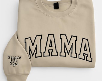 Embroidered Mama Sweatshirt: Personalized Kids Name Sleeve Sweater