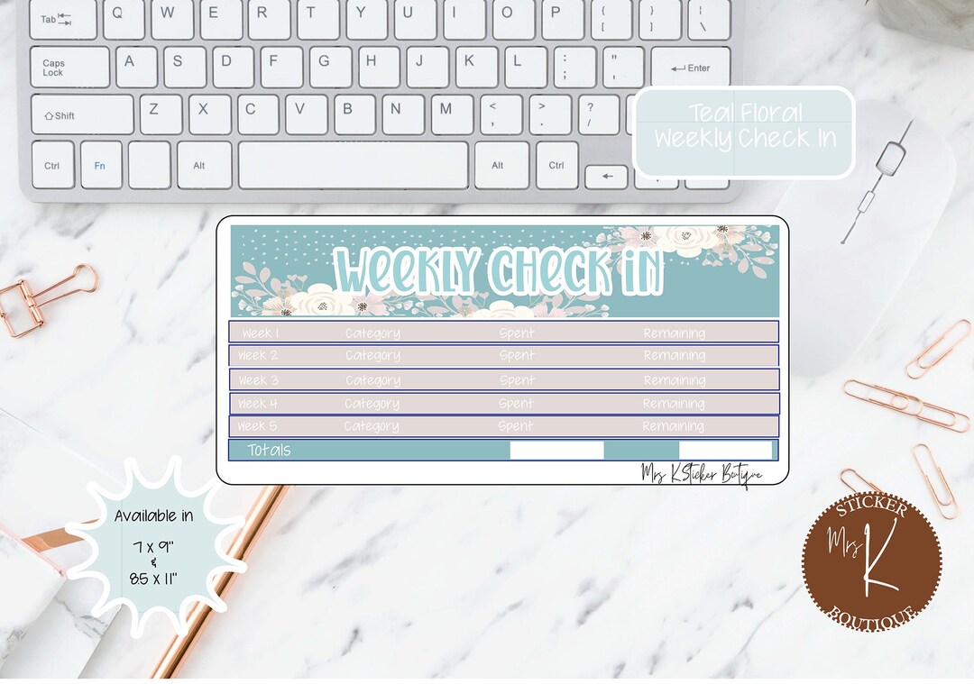 Weekly Check in Sticker Kit Floral Budget Stickers Planner Etsy