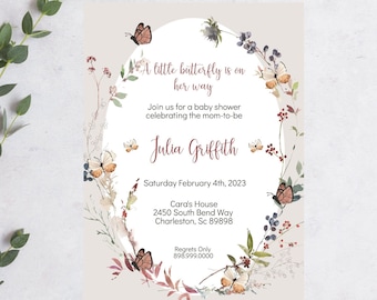 Butterfly Baby Shower Invitation: Printable Girl Shower (Digital Download)