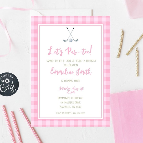 Let's Par-tee | Girl Golf Birthday | Digital Download | Golf Birthday Invitation | Master's Birthday Invitation | Hole-in-One | Girl Golf