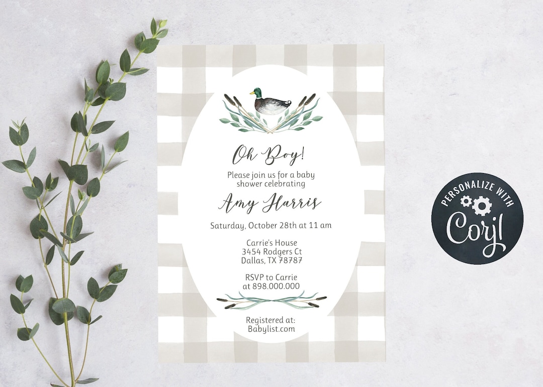 Duck Themed Baby Shower Digital Download Oh Boy Baby Shower Invitation ...