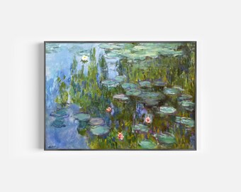 Vintage Water Lilies Oil Painting | Water Lilies Art Print | Botanical Home Decor |  Digital Download | Printable Wall Art | Claude Monet