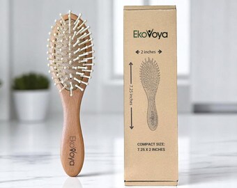 Compact Wooden Hair Brush: Bamboo Bristle Detangler - Travel Size