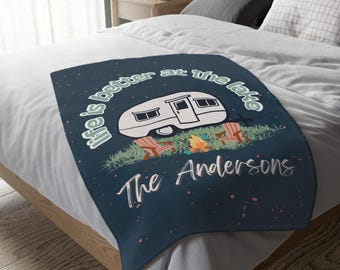 Personalized RV Blanket, Customized Cozy Blanket, Two-sided Print, Gift for Airstream Lovers, Gift for Her, Camper Throw, Lake Life Decor