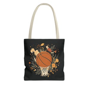 Retro Basketball Tote Bag, Floral Basketball Bag Game Day, Basketball Mom Gift, Cute Basketball Coach Bag, Sports Aesthetic Bag, Old-School