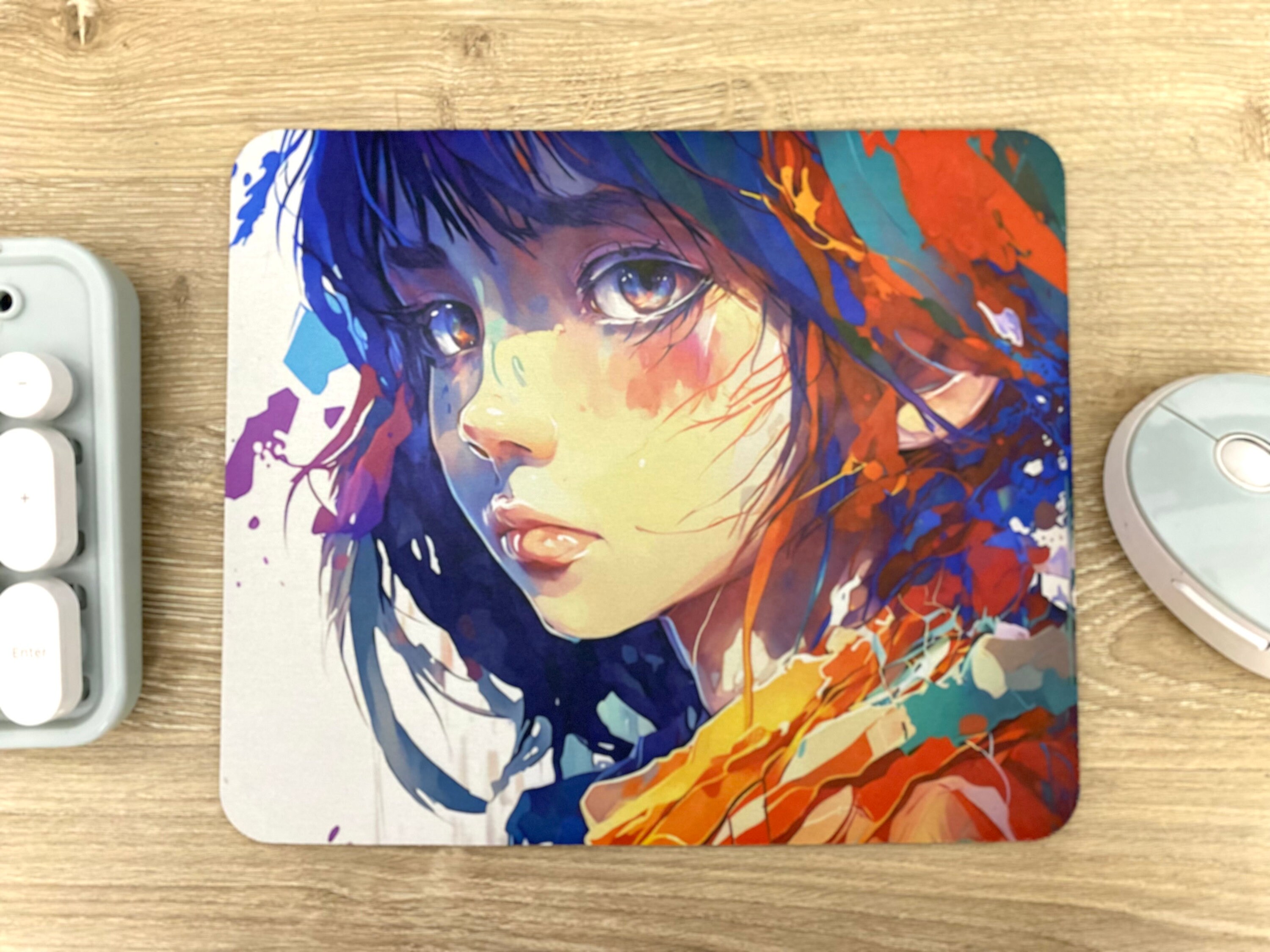 beautiful girl with white hair anime mouse mat  TenStickers