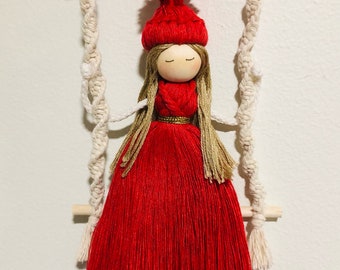 Christmas ornament, Doll on swing, Christmas doll, Christmas doll ornament, Christmas wall hanging
