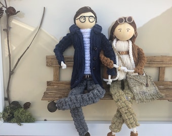 Macrame couple, Macrame doll in frame, Macrame wall hanging, Personalized macrame, Anniversary Gift, Wedding Gift, Gift for her