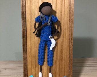 Macrame nurse doll, personalized nurse  doll in scrubs, brown nurse doll, male nurse doll, nurse gift