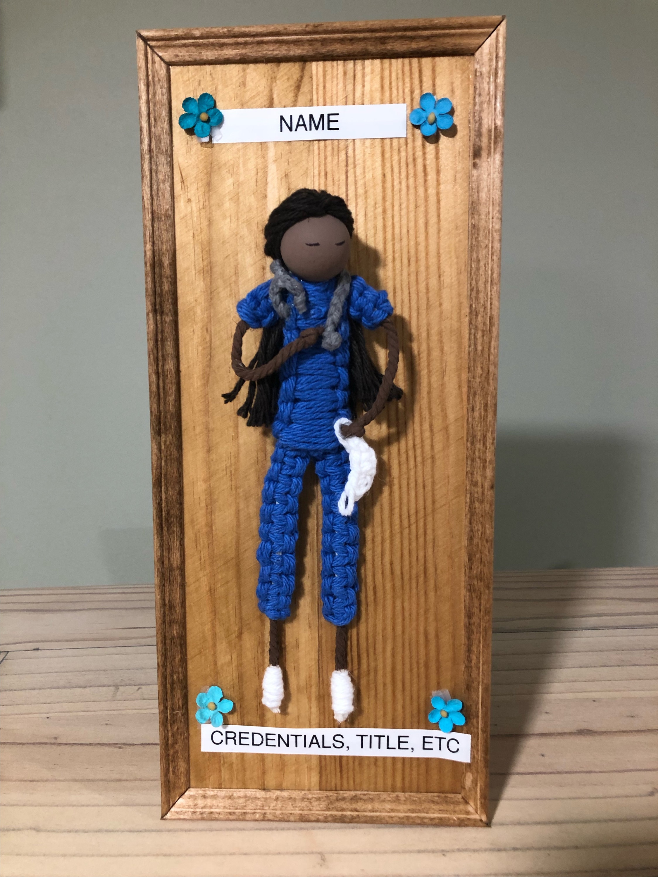 Personalized Macrame Nurse Doll, Scrubs, Wood Plaque, Nurse Gift