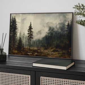 Nordic Wilderness Decor Vintage Print | Scandinavian Forest Digital Oil Painting Wall Decor