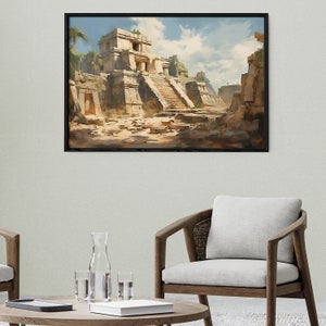 Mayan Ruins Decor Vintage Print | Ancient Temples Digital Oil Painting Wall Decor