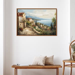 European Village Decor Vintage Print | Mediterranean Digital Oil Painting Wall Art