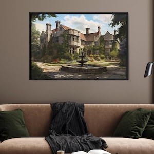 English Manor Decor Vintage Print | Tudor Estate Digital Oil Painting Wall Art