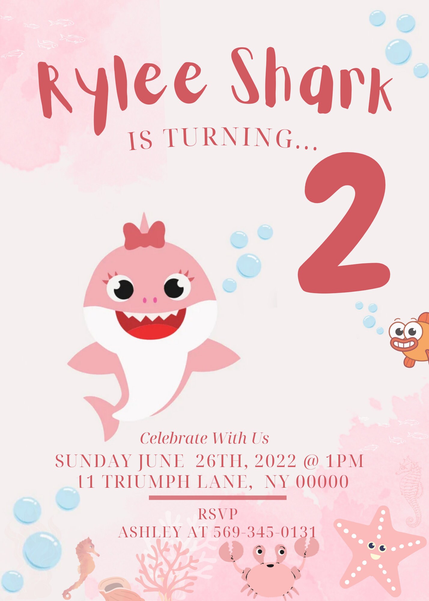 Pink Baby Shark Digital Birthday Invitation Kids Digital - Etsy