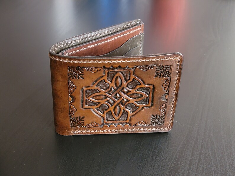 Norse Leather Wallet, Thor's Hammer, 9 Pockets Vegetable Tanned Leather