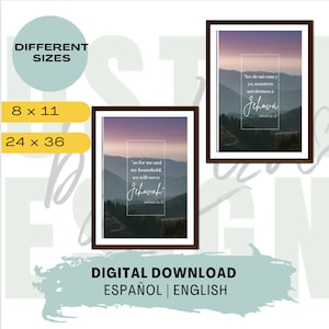 Inspirational Decor Spanish Text Poster, Digital Download, Misty Mountains Wall Art, Josue 24:15 Decorator-Printable-Poster 8x11 24x36