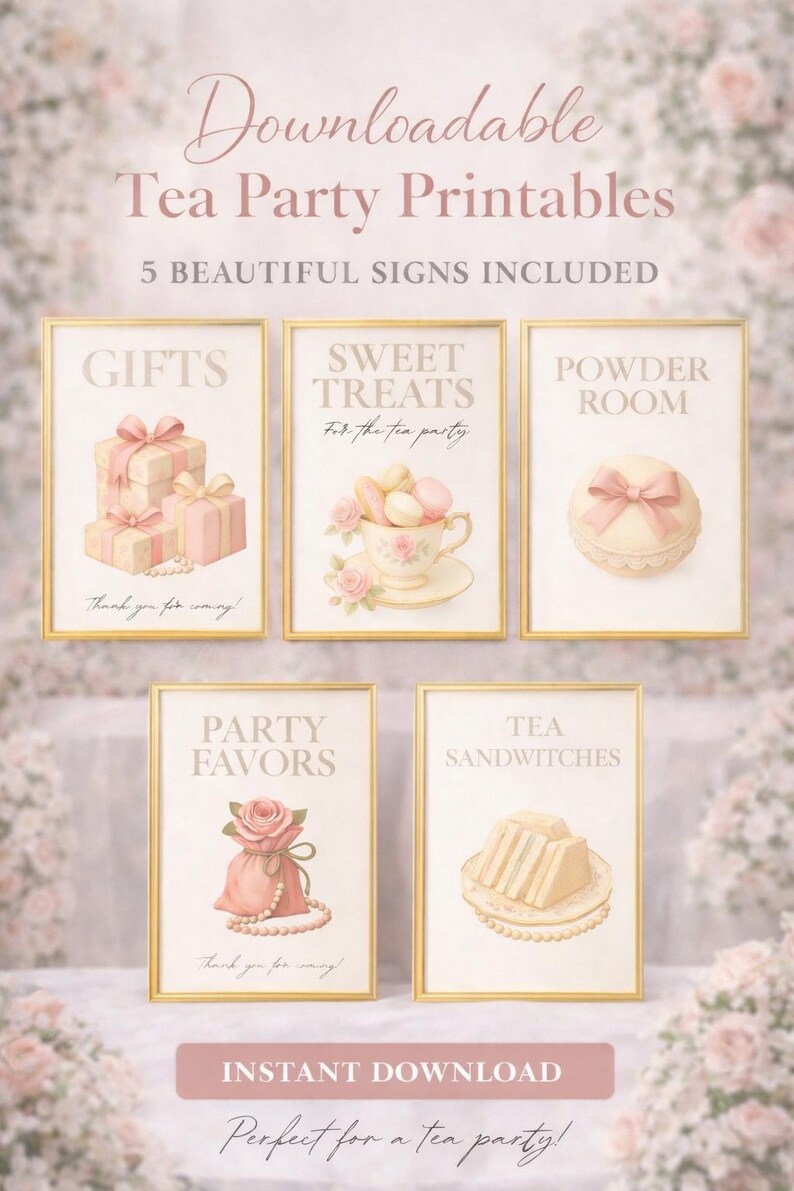 Tea Party Printable Signs Set | Elegant Tea Party Decor | Bridal Shower ...