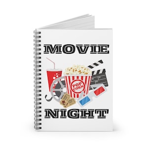 Filmabend Spiralblock liniert Retro Themed Spiralblock mit Popcorn 3D Brillen Tickets Klappe 118 Seiten für Notizen Listen