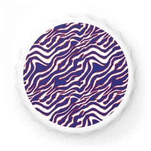Bottle Opener Zebra Pattern for Buffalo Football in Red and Royal Blue Sports Team Barware Game Day Gift Buffalo Bills Tailgating