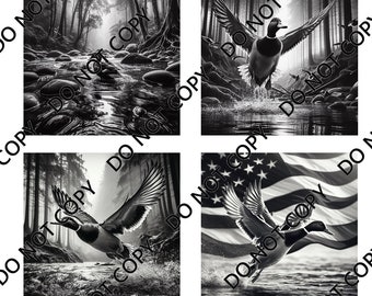 Ducks (4 images) PNG Laser File with Converted files for Slate Coasters.