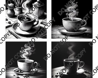 Coffee cups (4 images) PNG Laser File with Converted files for Slate Coasters.