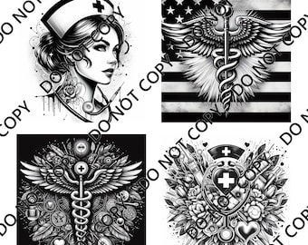 Nurse (4 images) PNG Laser File with Converted files for Slate Coasters.