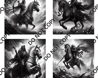 The 4 Horseman of the Apocalypse (4 images) PNG Laser File with Converted files for Slate Coasters.