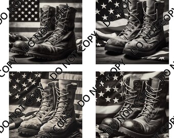 Army Boots American Flag (4 images) PNG Laser File with Converted files for Slate Coasters.