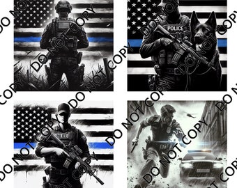 Police and K9 (4 images) PNG Laser File with Converted files for Slate Coasters.
