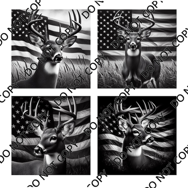 Deer with American Flag (4 images) PNG Laser File with Converted files for Slate Coasters.