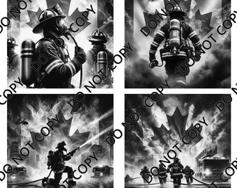 Firefighter with Canadian Flag (4 images) PNG Laser File with Converted files for Slate Coasters.