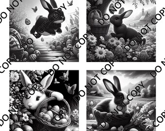 Easter Bunny (4 images) PNG Laser File with Converted files for Slate Coasters.