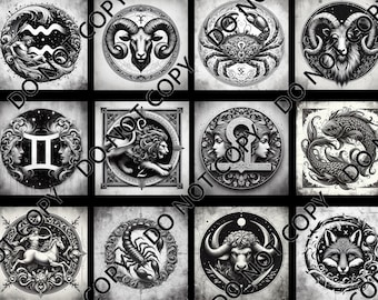 Zodiac Signs (12 images) PNG Laser File with Converted files for Slate Coasters.