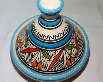 Piękny marokański ceramiczny tagine - berberyjski tagine z ceramiki - ręcznie robiony garnek - antyczny tagine - gliniany tagine - zabytkowy tajine - niebieski tagine