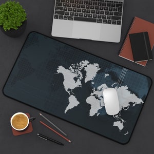 Weltkarte, Mauspad, Blau Weiße Schreibtischunterlage, Tastaturauflage, Büro, Schreibtischzubehör, Home Office Decor, Mitarbeiter Geschenk