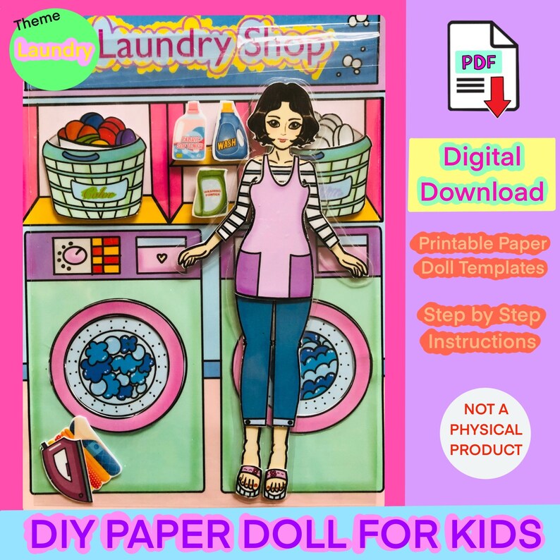 DIY Printable Paper Doll for Kids Laundry Shop Theme Doll - Etsy