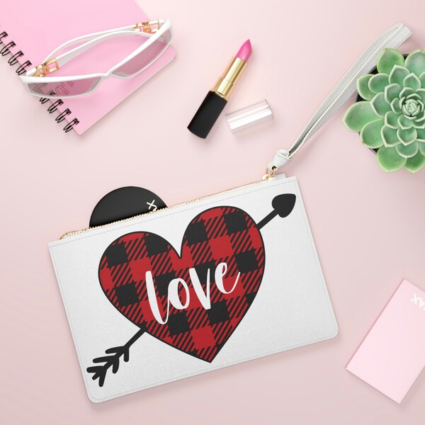 Plaid Love Clutch Bag, Plaid Love Make-Up Bag, Cute Valentine's Day Gifts, Valentine's Day Clutch, Anniversary Clutch, Everyday Clutch