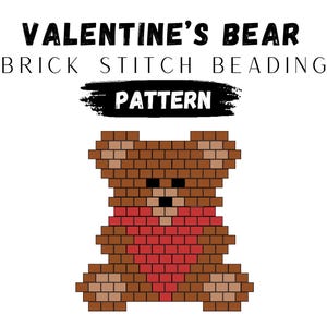 Valentines Bear Brick Stitch Earring Pattern: Miyuki Delica (PDF Pattern)