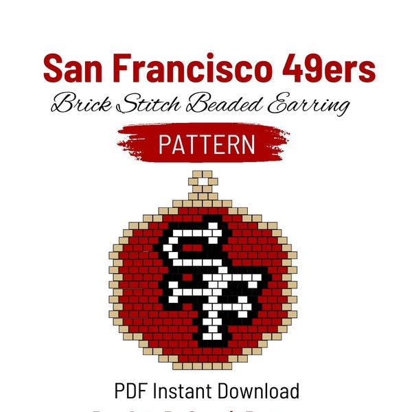 San Francisco 49ers Brick Stitch Earring Pattern NFL Brick Stitch Pattern Football Earring Pattern Miyuki Delica Brick Stitch Pattern
